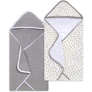 Burt’s Bees Baby Infant Hooded Towels, Organic Cotton, Unisex Bath Essentials, Nursery Towel with Hood Set, 29 x 29 in, 2-Pack(Grey Yellow Bees)