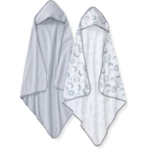 Burt’s Bees Baby Infant Hooded Towels, Organic Cotton, Unisex Bath Essentials, Nursery Towel with Hood Set, 29 x 29 in, 2-Pack(Hello Moon Quarry)