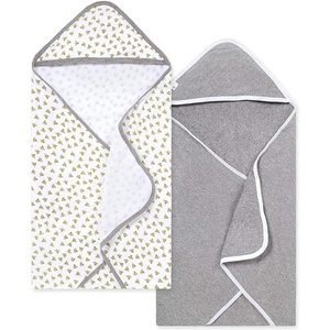 Burt’s Bees Baby Infant Hooded Towels, Organic Cotton, Unisex Bath Essentials, Nursery Towel with Hood Set, 29 x 29 in, 2-Pack(Honeybee/Grey)