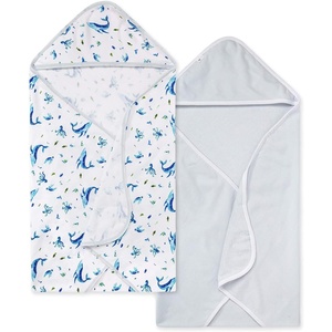 Burt’s Bees Baby Infant Hooded Towels, Organic Cotton, Unisex Bath Essentials, Nursery Towel with Hood Set, 29 x 29 in, 2-Pack(Whale of a Tale)