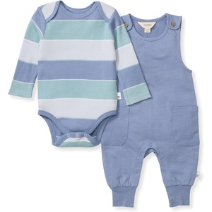 Burt’s Bees Baby Jumpsuit, 100% Organic Cotton One-piece Outfit Coverall With Hat(Blue Stripe Overall Set)