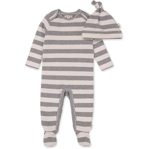 Burt’s Bees Baby Jumpsuit, 100% Organic Cotton One-piece Outfit Coverall With Hat(Grey Stripe & Hat)