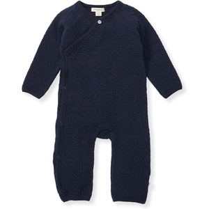 Burt’s Bees Baby Long Sleeve Quilted Wrap-Front Jumpsuit, 100% Organic Cotton One-Piece Outfit Coverall(Midnight Quited Bee)
