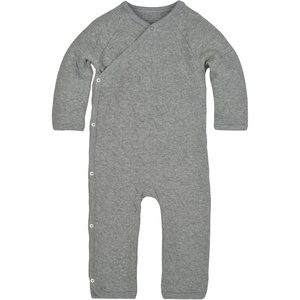Burt’s Bees Baby Long Sleeve Quilted Wrap-Front Jumpsuit, 100% Organic Cotton One-Piece Outfit Coverall(Quilted Heather Grey)