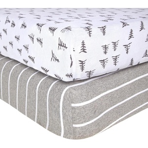 Burt’s Bees Baby Organic Cotton Fitted Crib Sheet, Breathable Baby Bedding, Infant and Toddler Bed Sheet for Boys and Girls(Pine Forest/Stripe 2-pk)