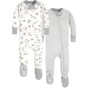 Burt’s Bees Baby Organic Cotton Footed Pajamas for Boys, Zipper PJ Sleeper, Snug Fit Sleepwear with Non-Slip Bee Grips(A Bee C/Stripe)