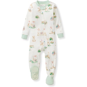 Burt’s Bees Baby Organic Cotton Footed Pajamas for Boys, Zipper PJ Sleeper, Snug Fit Sleepwear with Non-Slip Bee Grips(Bunny Egg Hunt)