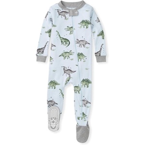 Burt’s Bees Baby Organic Cotton Footed Pajamas for Boys, Zipper PJ Sleeper, Snug Fit Sleepwear with Non-Slip Bee Grips(Happy Herbivores)