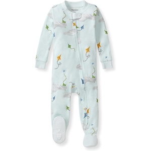 Burt’s Bees Baby Organic Cotton Footed Pajamas for Boys, Zipper PJ Sleeper, Snug Fit Sleepwear with Non-Slip Bee Grips(Kite Festival)