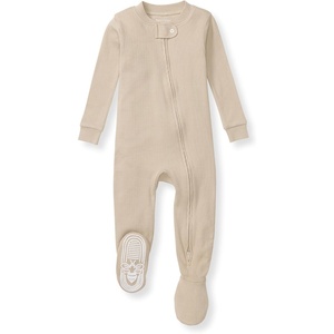 Burt’s Bees Baby Organic Cotton Footed Pajamas for Boys, Zipper PJ Sleeper, Snug Fit Sleepwear with Non-Slip Bee Grips(Neutral Solid Rib)