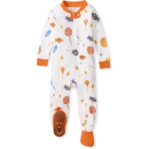 Burt’s Bees Baby Organic Cotton Footed Pajamas for Boys, Zipper PJ Sleeper, Snug Fit Sleepwear with Non-Slip Bee Grips(Scary Sweets 1-pack)