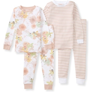 Burt’s Bees Baby Organic Cotton Pajamas for Girls, 100% Cotton Pajama Set for Toddlers and Kids, Soft and Stretchable Fabric(Fairy Floral 2-pk)
