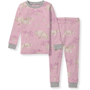 Burt’s Bees Baby Organic Cotton Pajamas for Girls, 100% Cotton Pajama Set for Toddlers and Kids, Soft and Stretchable Fabric(Polar Mountain Pink)