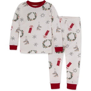 Burt’s Bees Baby Organic Cotton Pajamas for Girls, 100% Cotton Pajama Set for Toddlers and Kids, Soft and Stretchable Fabric(Vintage Holiday)