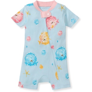 Burt’s Bees Baby Short Sleeve Pajamas, Unisex One-Piece Sleeper Romper, 100% Organic Cotton Toddler Summer Clothes Outfit(Puffer Fish)
