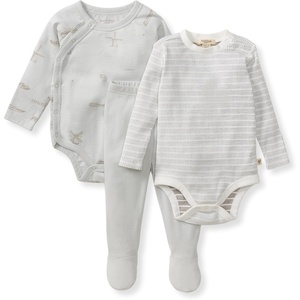 Burt’s Bees Baby Unisex 3-Piece Bodysuit and Pant Set, 100% Organic Cotton Infant Outfit(Blue Amsterdam)