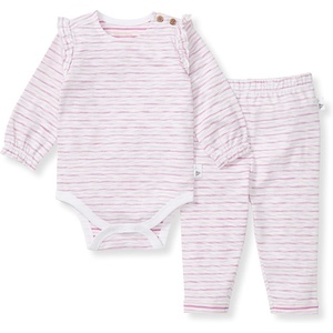Burt’s Bees Baby Unisex Bodysuit and Pant Set, 100% Organic Cotton(Pink Slub Stripe)