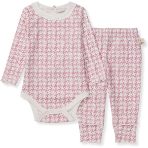 Burt’s Bees Baby Unisex Bodysuit and Pant Set, 100% Organic Cotton(Rose Herringbone)