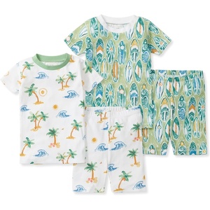 Burt’s Bees Baby Unisex Cotton Pajamas, 2-Piece Short Sleeve Tee & Shorts(Beachy Palms & Surf Shop)