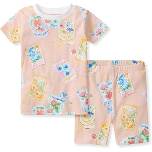 Burt’s Bees Baby Unisex Cotton Pajamas, 2-Piece Short Sleeve Tee & Shorts(Flower Seeds)