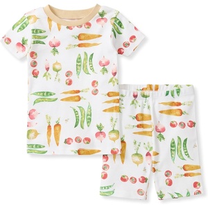 Burt’s Bees Baby Unisex Cotton Pajamas, 2-Piece Short Sleeve Tee & Shorts(Harvest Veggies)