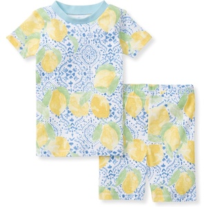 Burt’s Bees Baby Unisex Cotton Pajamas, 2-Piece Short Sleeve Tee & Shorts(Lemon Tiles)