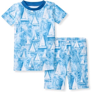 Burt’s Bees Baby Unisex Cotton Pajamas, 2-Piece Short Sleeve Tee & Shorts(Mediterranean Sailing)