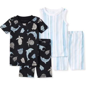 Burt’s Bees Baby Unisex Cotton Pajamas, 2-Piece Short Sleeve Tee & Shorts(Mosaic Sea Animals)