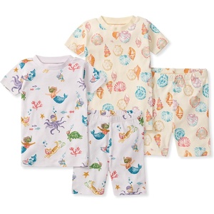 Burt’s Bees Baby Unisex Cotton Pajamas, 2-Piece Short Sleeve Tee & Shorts(Snorkeling Friends & Beachcomber)