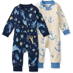 Burt’s Bees Baby Unisex Sleep and Play Pajama, Footless One-Piece Zipper PJ, 100% Organic Cotton, Loose Fit Footie Pajamas(Under the Sea & Anchors)