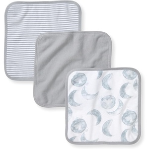Burt’s Bees Baby Washcloths for Infants, 100% Organic Cotton, Soft and Absorbent Knit Terry Face Towel, 9 x 9 in, 3-Pack(Light Blue Hello Moon)