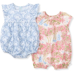Burt’s Bees Baby baby-girls Romper, 100% Organic Cotton One-piece Bubble Shortall and Layette Set Girl Outfit, 2-pack(Ocean Gems)