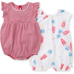 Burt’s Bees Baby baby-girls Romper, 100% Organic Cotton One-piece Bubble Shortall and Layette Set Girl Outfit, 2-pack(Rocket Pop 2-pk)