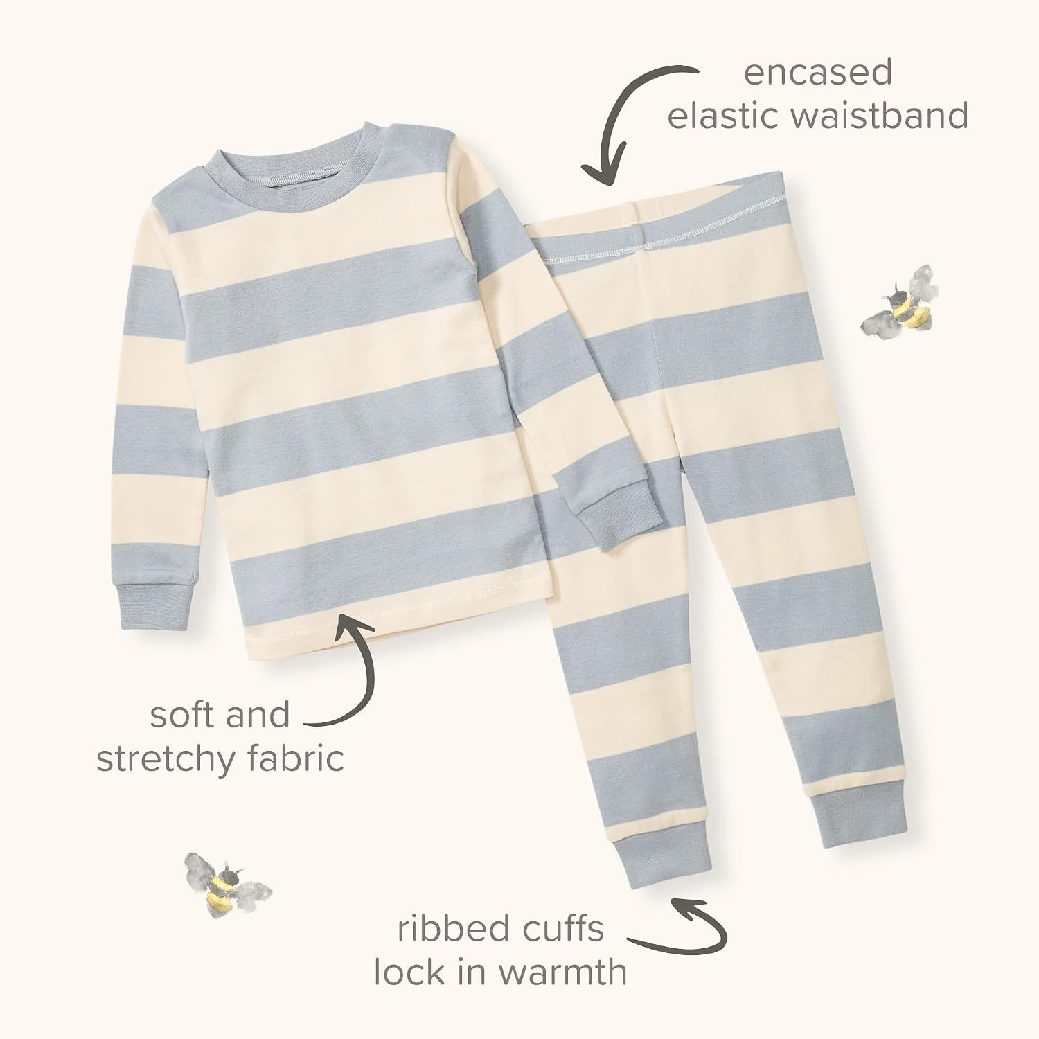 image:imageBurts Bees Baby Organic Cotton Pajamas for Boys Toddler PJ Set 2PCBlue Rugby Stripe