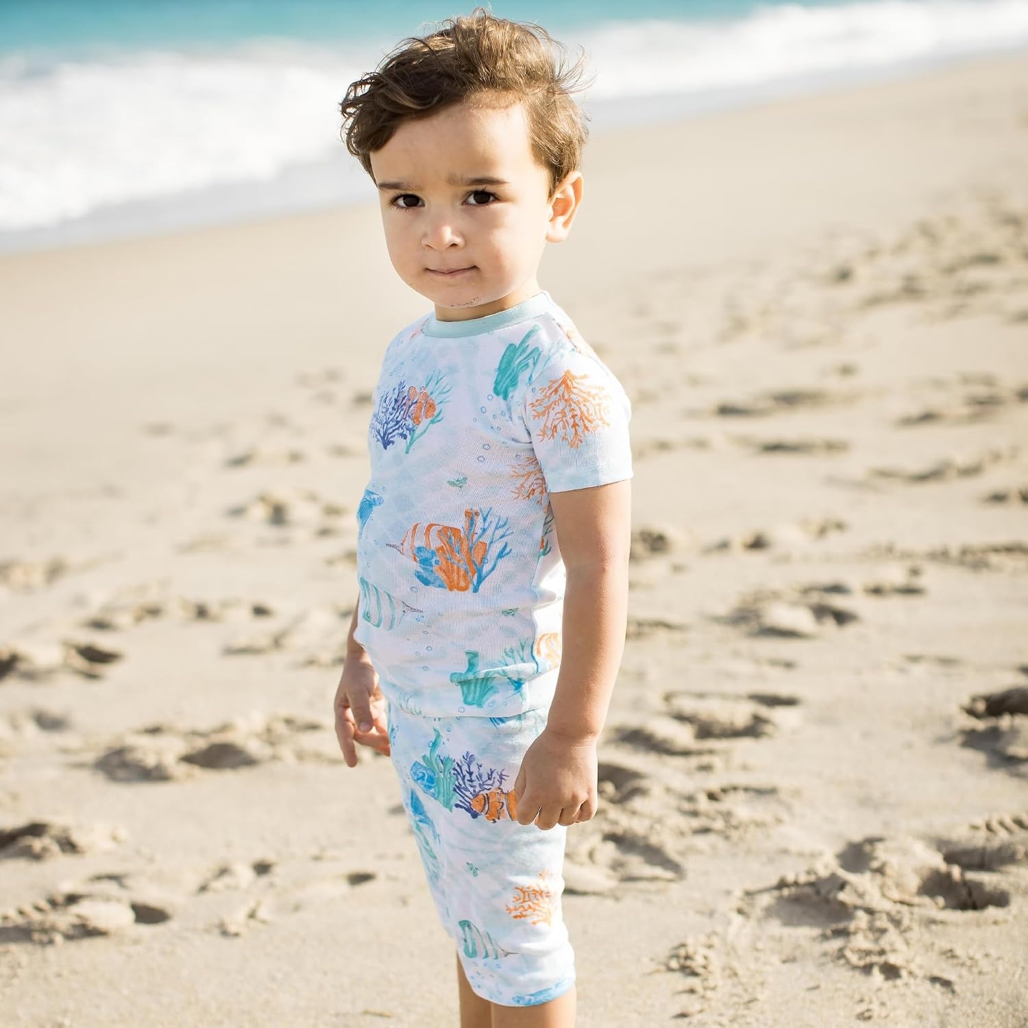 image:imageBurts Bees Baby Unisex Organic Cotton Short Sleeve amp Shorts PJ Set 2PC Snug fitting yet comfy warm weather pajamas sets are made in our classic rib fabricUnder the Sea