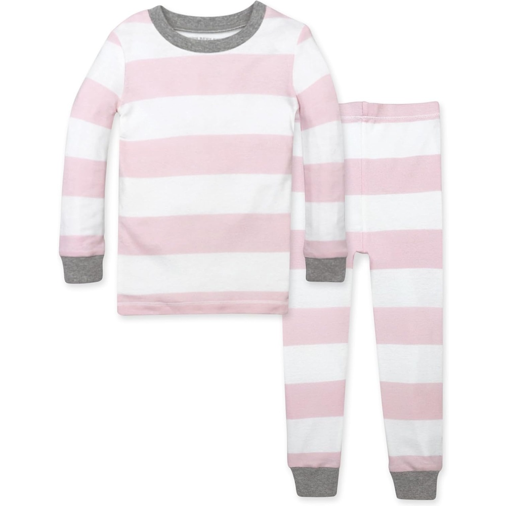 image:imageBurts Bees Baby Girls Organic Cotton Pajamas Toddler PJ Set 2PCBlossom Rugby Stripe