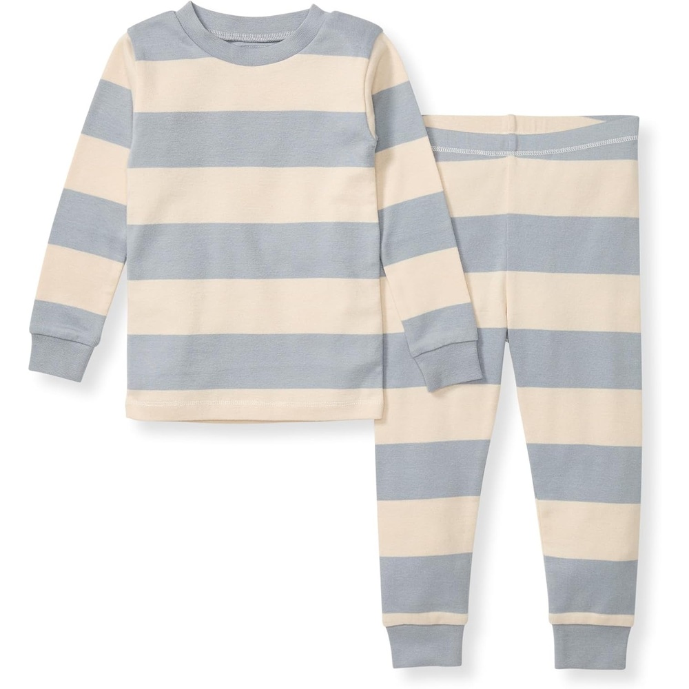 image:imageBurts Bees Baby Organic Cotton Pajamas for Boys Toddler PJ Set 2PCBlue Rugby Stripe