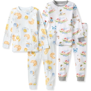 Burt’s Bees Baby Organic Cotton Pajamas for Boys, Toddler PJ Set, 2-PC(French Breakfast & Village 2-pack)