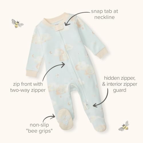 image:imageBurts Bees Baby Boys Organic Cotton Sleep and Play Footed PajamasHello Moon Light Blue