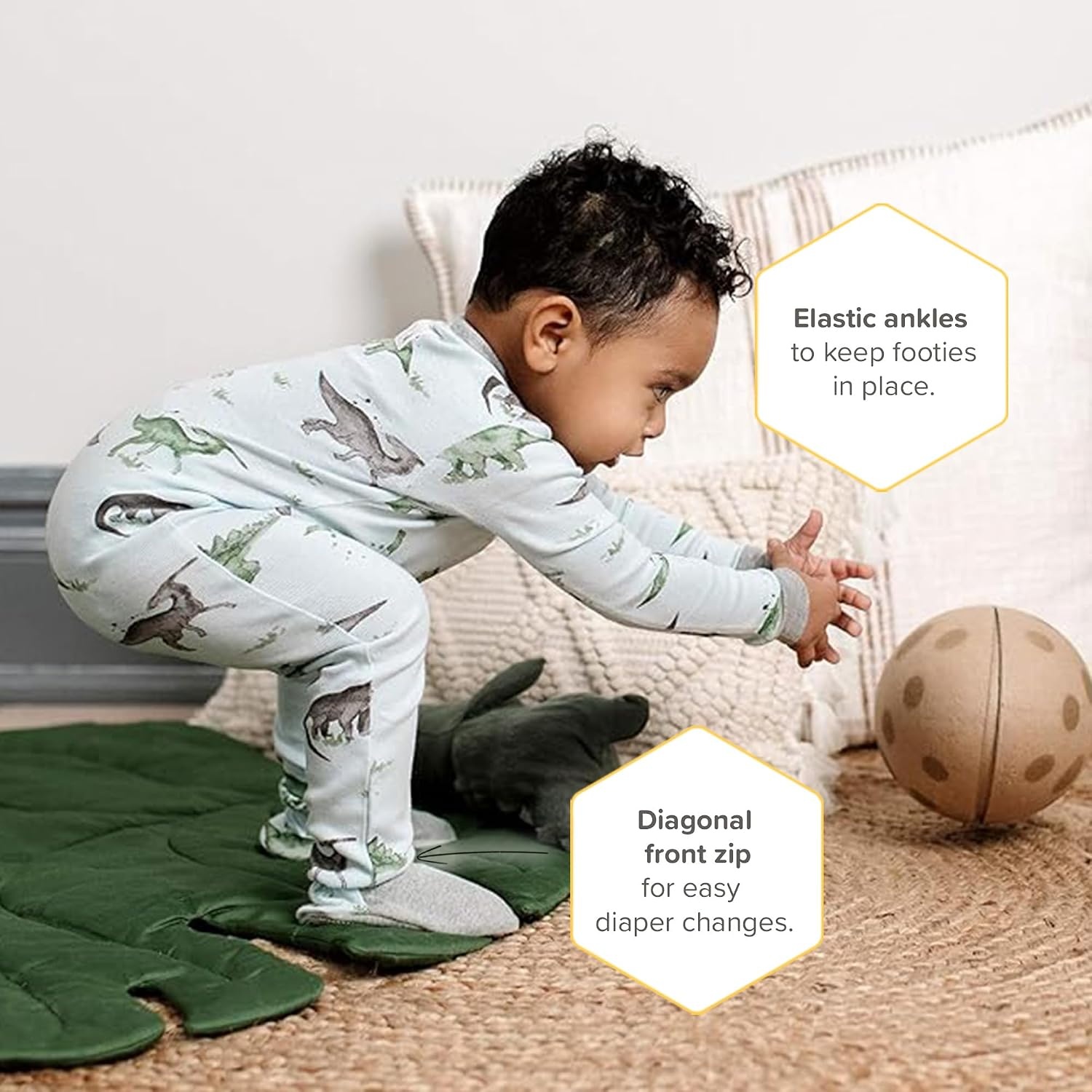 image:imageBurts Bees Baby Boys Organic Cotton Snug Fit Footed Sleeper PajamasHappy Herbivores