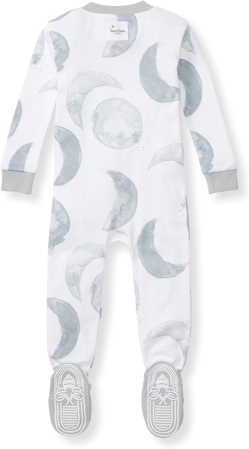 image:imageBurts Bees Baby Boys Organic Cotton Snug Fit Footed Sleeper PajamasHello Moon Light Blue