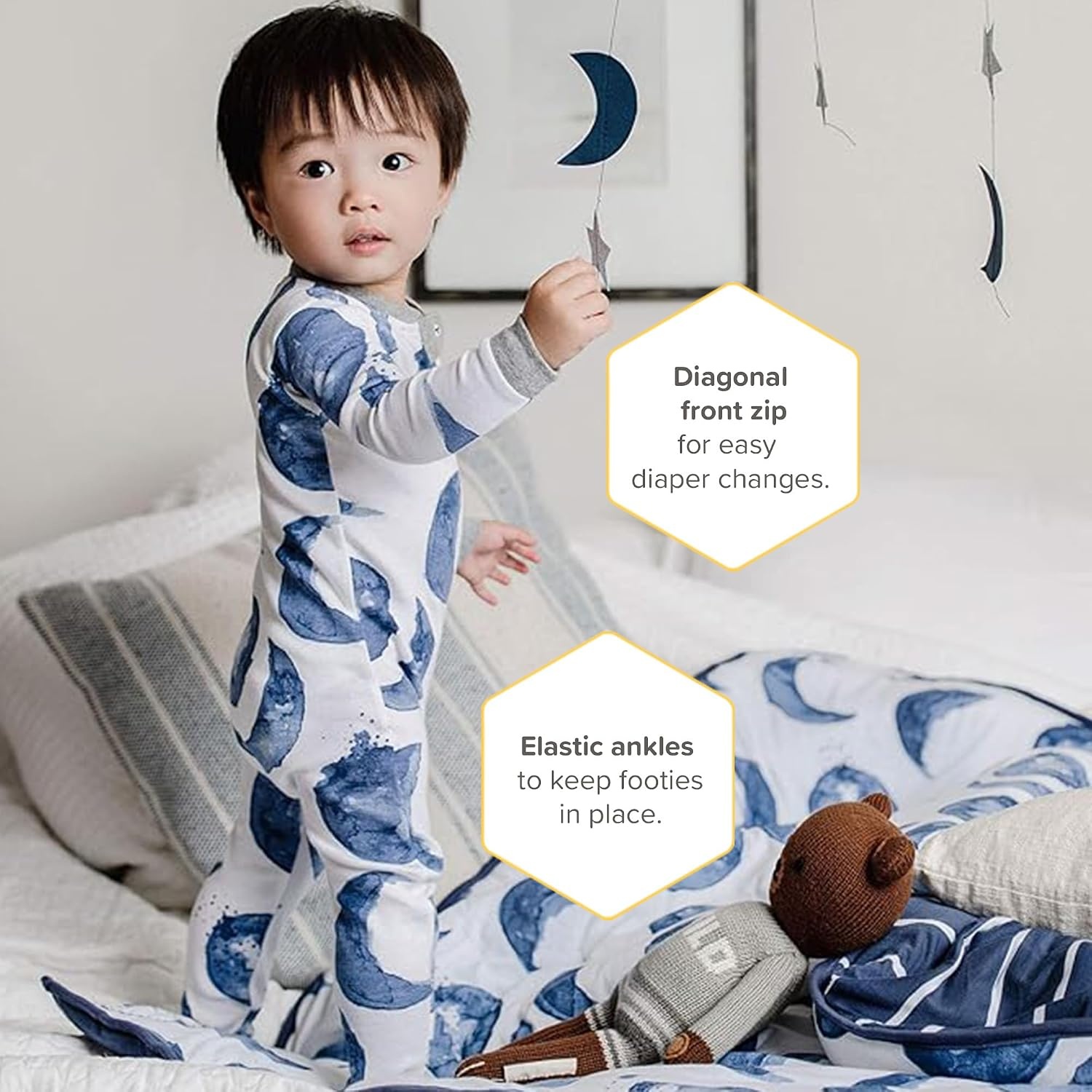 image:imageBurts Bees Baby Boys Organic Cotton Snug Fit Footed Sleeper PajamasIndigo Hello Moon