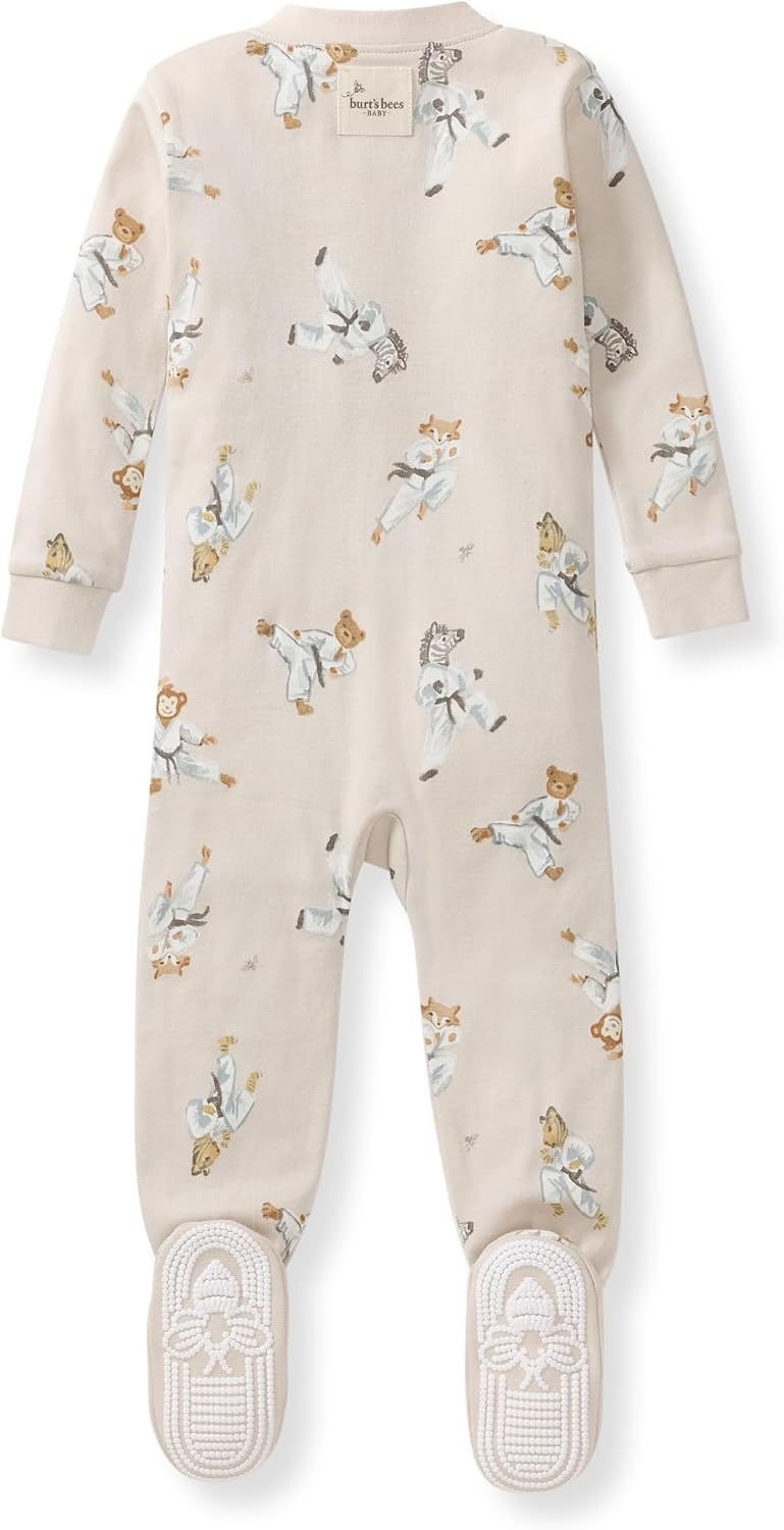 image:imageBurts Bees Baby Boys Organic Cotton Snug Fit Footed Sleeper PajamasKarate Creatures