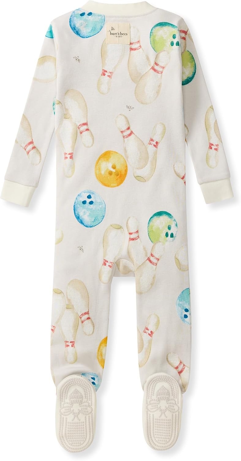 image:imageBurts Bees Baby Boys Organic Cotton Snug Fit Footed Sleeper PajamasLets Go Bowling