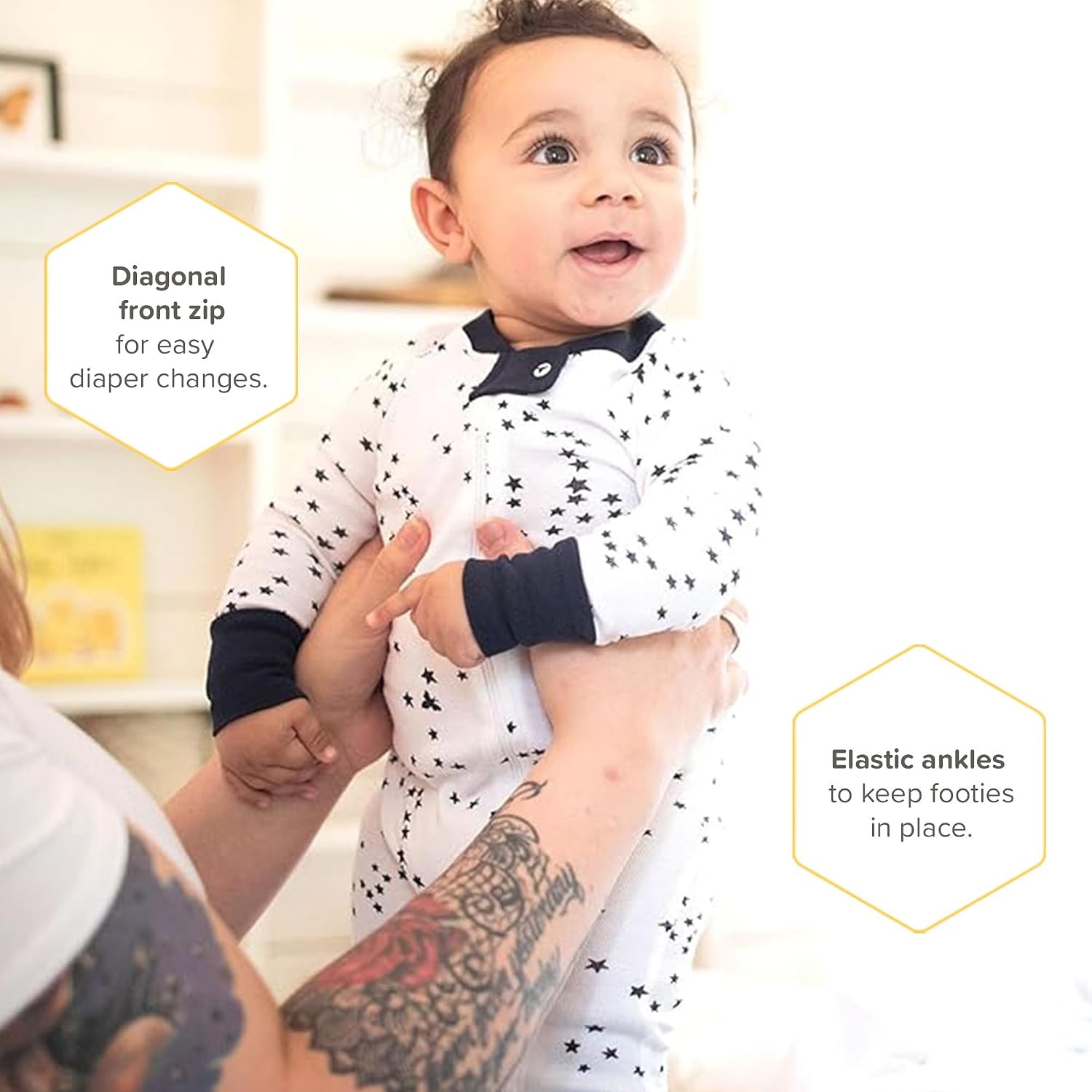 image:imageBurts Bees Baby Boys Organic Cotton Snug Fit Footed Sleeper PajamasMidnight Twinkle Bee