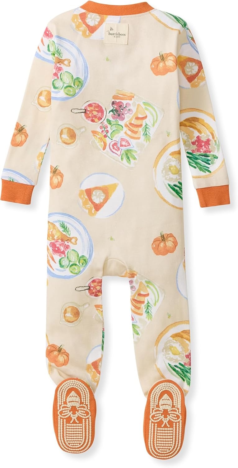 image:imageBurts Bees Baby Boys Organic Cotton Snug Fit Footed Sleeper PajamasThanksgiving Table 1pack