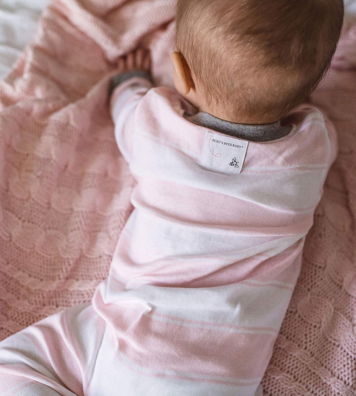 image:imageBurts Bees Baby Girls Organic Cotton Sleep and Play Footed PajamasPink Rugby Stripe