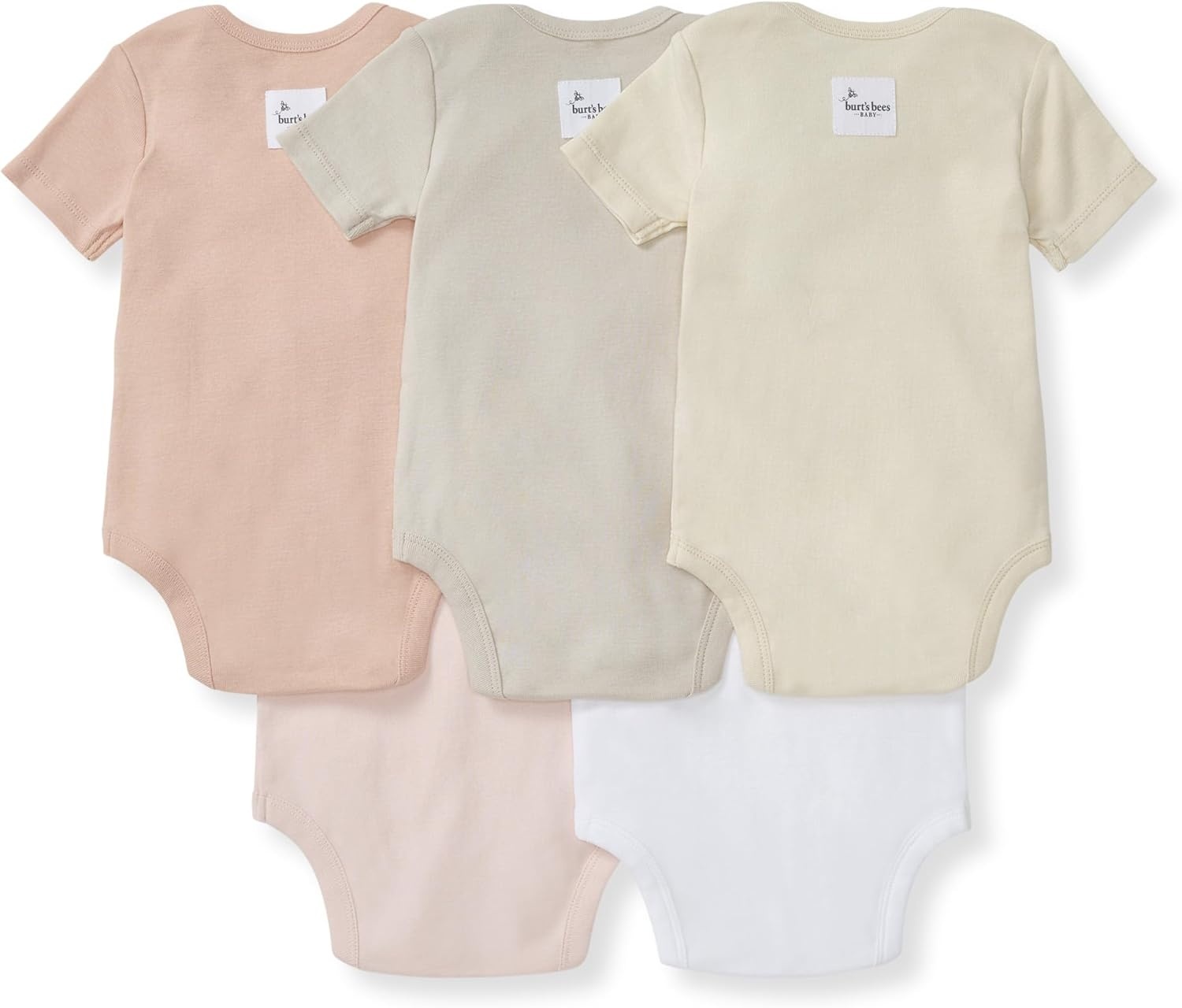 image:imageBurts Bees Baby Unisex Bodysuits Short Sleeve Organic Sleepwear 5Pack Essential baby bodysuit pack featuring an easyon and off lapshoulder neck design for stressfree daily outfittingPink Sand