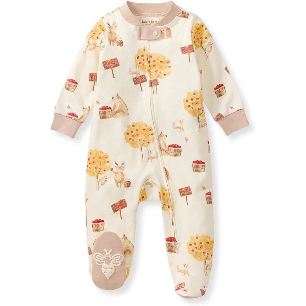 image:imageBurts Bees Baby Boys Organic Cotton Sleep and Play Footed PajamasApple Season