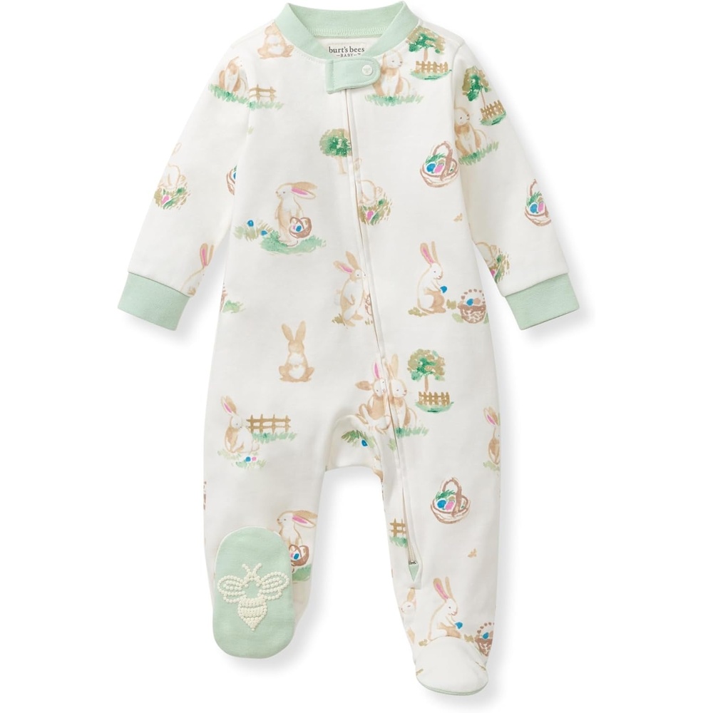 image:imageBurts Bees Baby Boys Organic Cotton Sleep and Play Footed PajamasBunny Egg Hunt